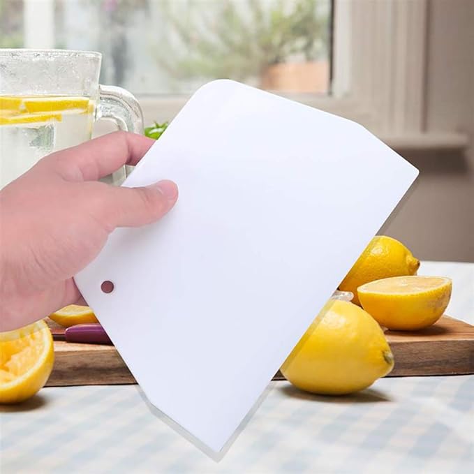 Luckycivia 3-Piece Trapezoidal Plastic Scraper - Multi-Function Kitchen Tool for Pizza Dough, Pastry, Cake (White)