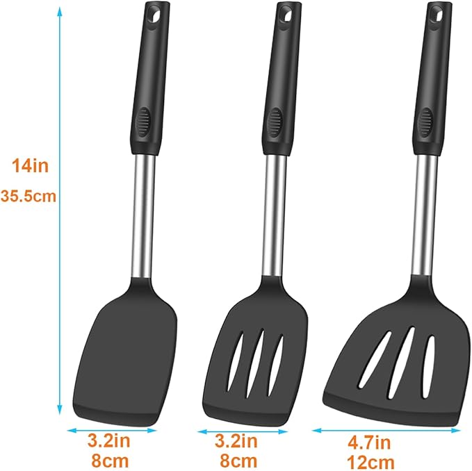 Spatula Set Silicone Heat Resistant for Nonstick Cookware Rubber Silicone Spatula Turner Fish, Large Nonstick Plastic Egg Wok Spatula for kitchen use Cooking Utensils Set
