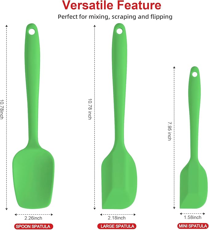 Silicone Spatula Set - Rubber Spatula - 600°F Heat Resistant Baking Spoon & Spatula (Dark Green)