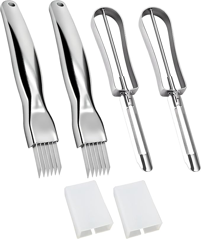 Shred Silk the Knife, Stainless Steel Green Onion Slicer Cutter Vegetable Chopper, Multifunctional Green Onion Shredder Vegetable Cutter Tool for Kitchen, Garlic, Silver (4pcs)