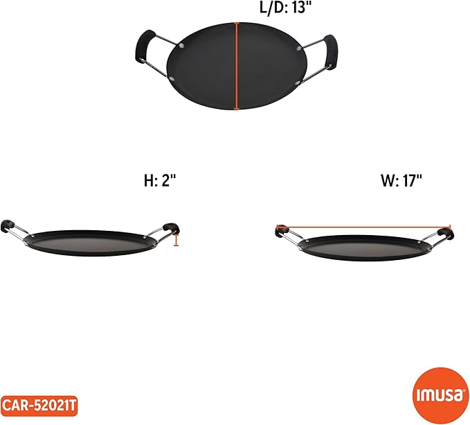 IMUSA USA, Black Carbon Steel Large Round Comal with Bakelite Handles, 14"