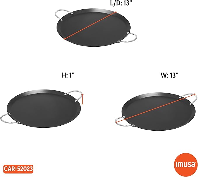 IMUSA 13.5in Carbon Steel Nonstick Round Comal with Metal Handles, Black