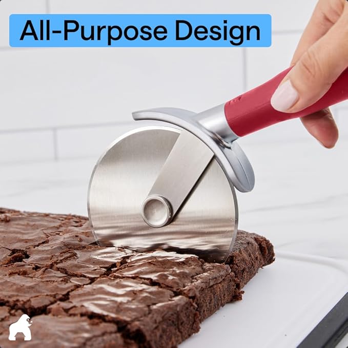 GORILLA GRIP BPA-Free Large Pizza Cutter Wheel, 9 Inch, Sharp Stainless Steel Blade, Slip Resistant Handle with Thumb Guard Protection, Slice Thick or Thin Pizzas, Pie, Pastries in Seconds, Red