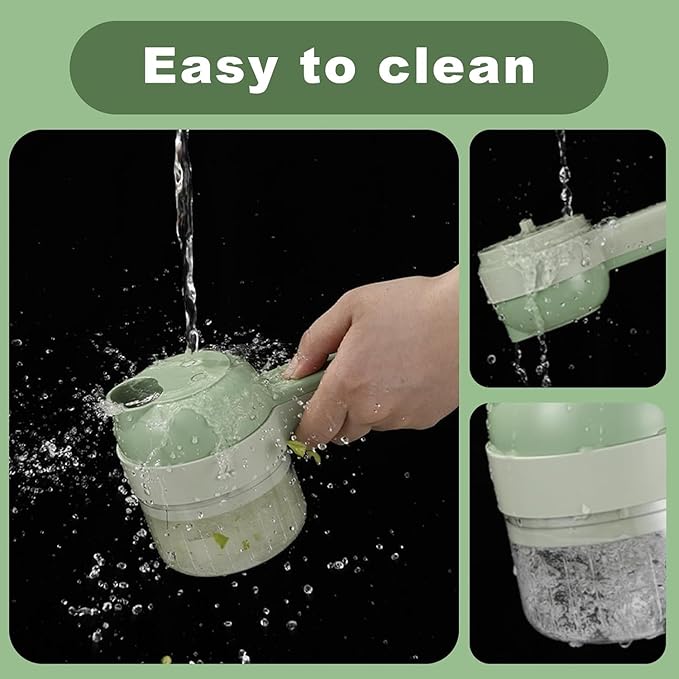 Multi-Functional Portable Wireless Vegetable Chopper - 4-in-1 Electric Food Processor for Chopping, Slicing, Grating & Whipping, with Cleaning Brush and Charging Cable