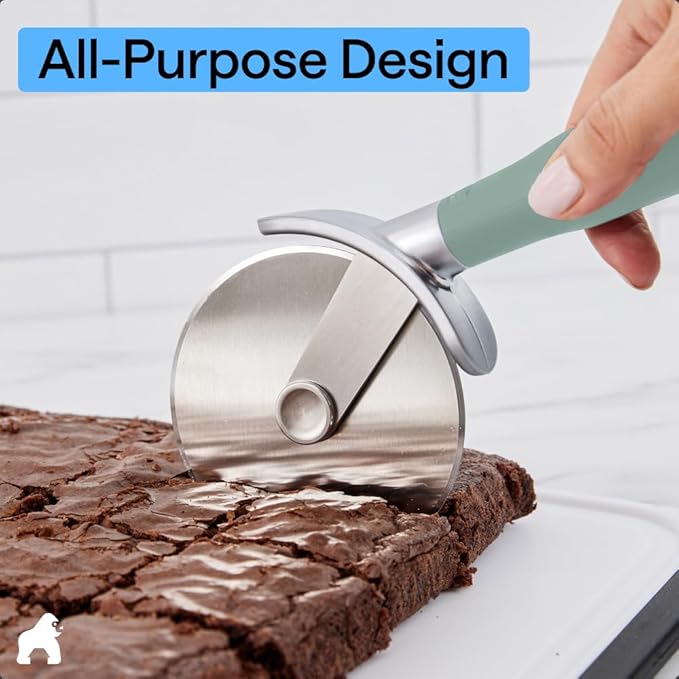 GORILLA GRIP BPA-Free Large Pizza Cutter Wheel, 9 Inch, Sharp Stainless Steel Blade, Slip Resistant Handle with Thumb Guard Protection, Slice Thick or Thin Pizzas, Pie, Pastries in Seconds, Mint