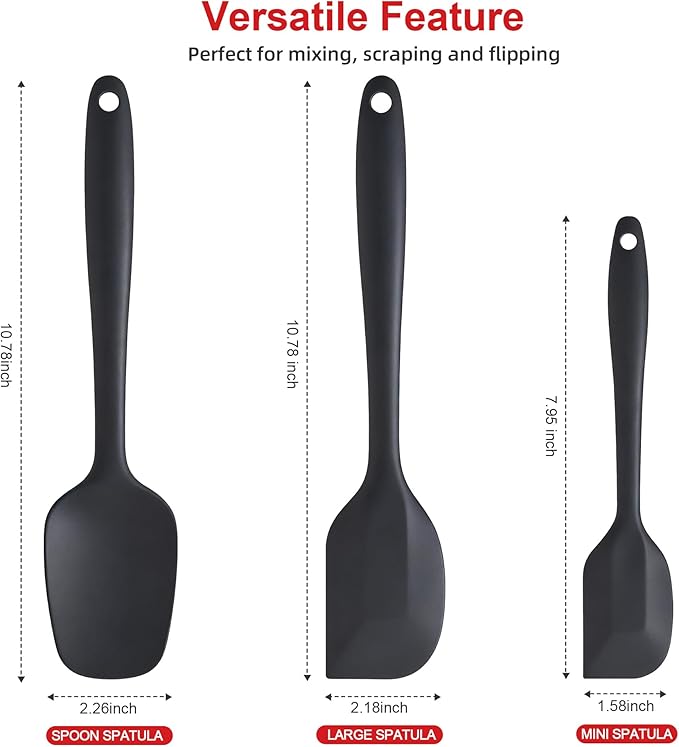 Silicone Spatula Set - Rubber Spatula - 600°F Heat Resistant Baking Spoon & Spatulas(Black)