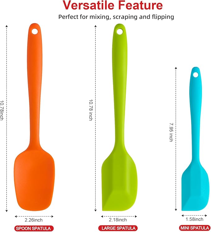 Silicone Spatula Set - Rubber Spatula - 600°F Heat Resistant Baking Spoon & Spatulas (Multicolor)