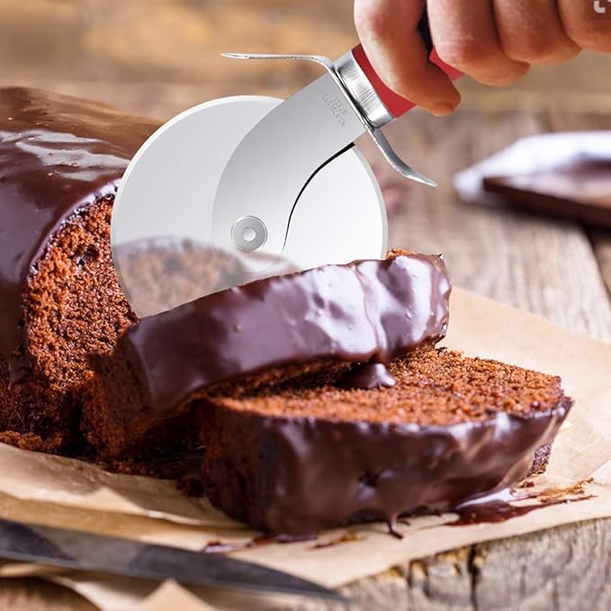 SCHVUBENR Premium Pizza Cutter Wheel - Ultra Sharp Stainless Steel Pizza Slicer with Non-Slip Soft Grip Handle - Multi-Purpose Cutter for Pizza, Dough & Pastry - Dishwasher Safe, Easy to Clean - Red