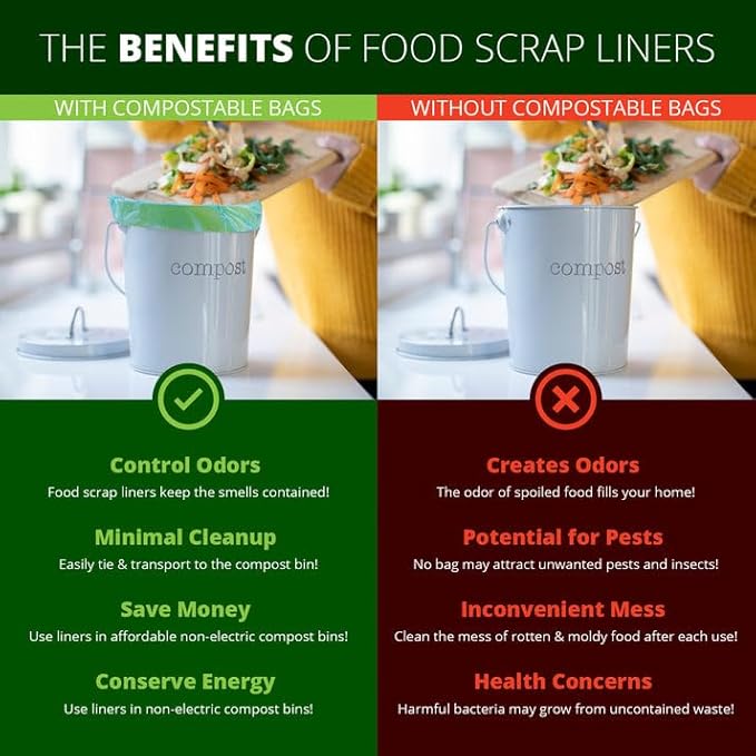 Simply Bio 3 Gallon Compostable Trash Bags Liners Drawstring, Heavy Duty Extra Thick 1 Mil, 11.36 Liter, 50 Bags, Small Kitchen Food Scrap Waste Bag, ASTM D6400, US BPI and OK Compost Home Certified