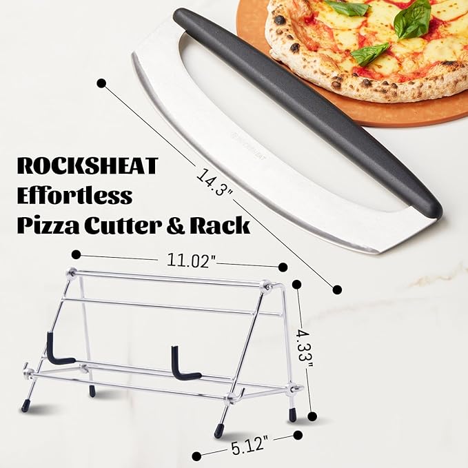 14 Inch Pizza Cutter Rocker with Stainless Steel Stand- Heavy Duty Rocker Cutter Set for Pizza, Pastry, Dough - Kitchen Baking Tool