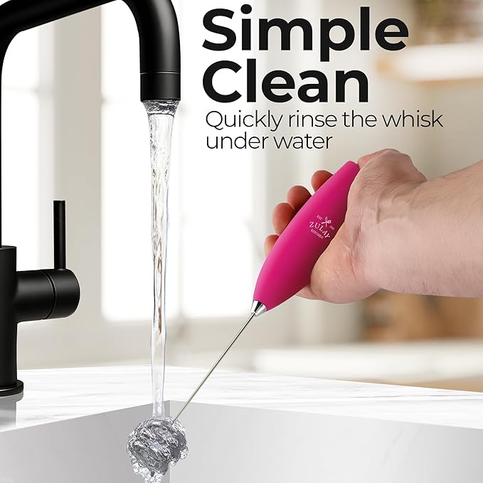 Zulay Kitchen Patented Tornado Triple Whisk Milk Frother with 4 Duracell Batteries – Handheld Foam Maker for Coffee, Lattes, Matcha & Hot Chocolate – Rich, Creamy Froth in Seconds