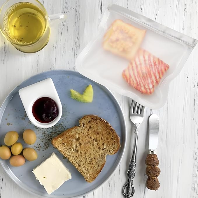 10 Pack Reusable Food Storage Bags, Leakproof Reusable Freezer Bags, 3 Sizes Silicone Food Storage Containers for Sandwich, Snack, Vegetable, Fruit or Meat (Multicolor)