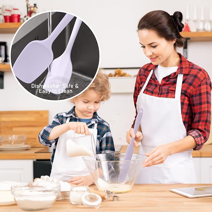 Silicone Spatula Set of 6, Heat-Resistant Food Grade, Nonstick Rubber Kitchen Utensils with Stainless Steel Core for Cooking, Baking & Mixing (Purple)