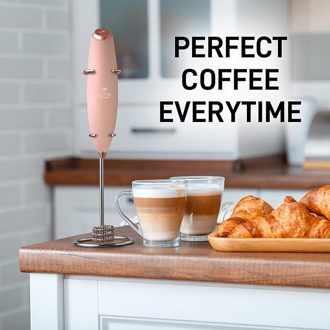 Zulay Kitchen Patented Tornado Triple Whisk Milk Frother with 4 Duracell Batteries – Handheld Foam Maker for Coffee, Lattes, Matcha & Hot Chocolate – Rich, Creamy Froth in Seconds