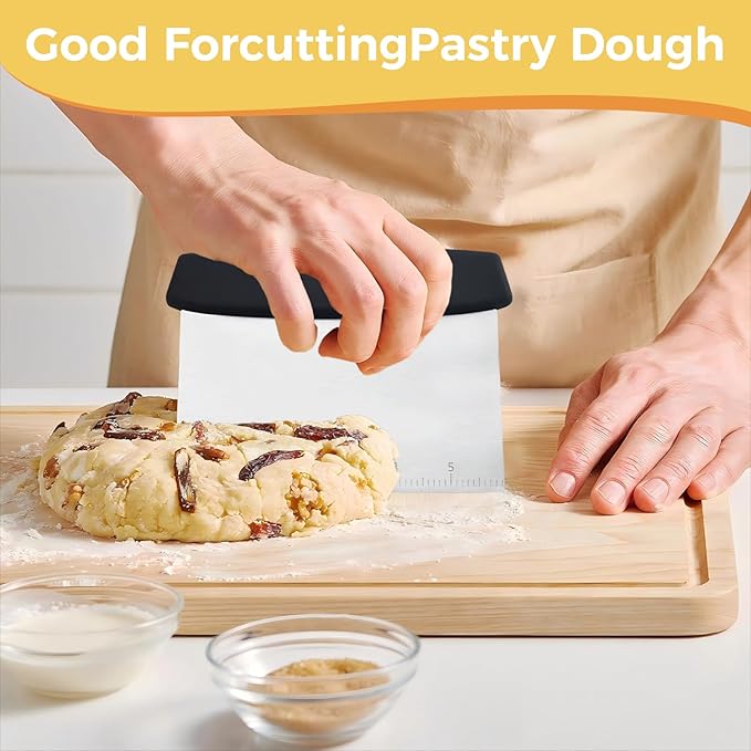 Bench Scraper, Stainless Steel Scraper Food Tool,Dough Scraper and Pastry Cutter With Scale,Food Chopper Baking Supplies Kitchen Gadgets (Black)