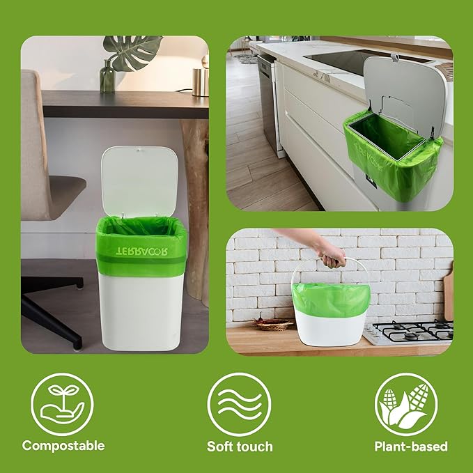 3 Gallon Compostable Food Scrap Bags, 100 Bags Compost Bags for Countertop Bin, BPI Certified and Meet The ASTM D6400 Standard