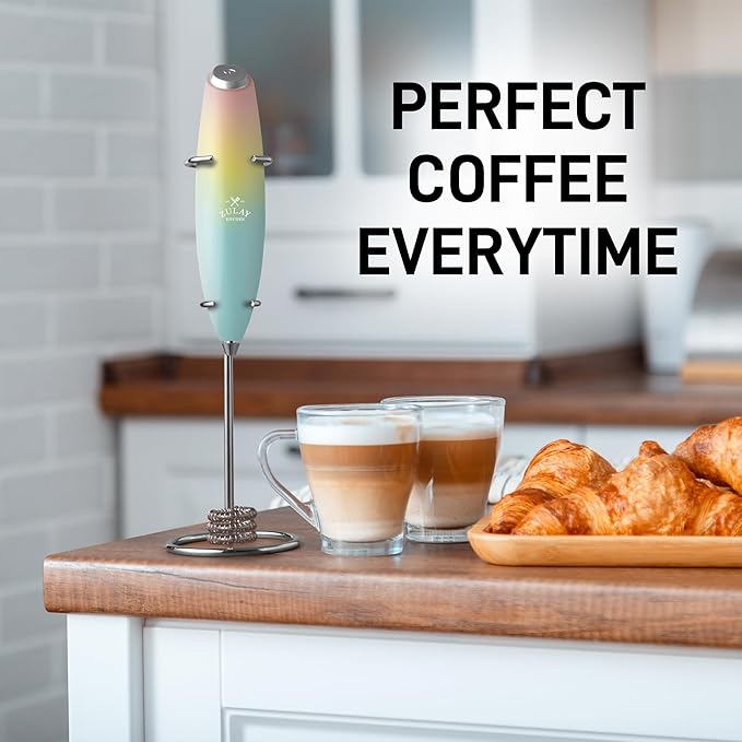 Zulay Kitchen Patented Tornado Triple Whisk Milk Frother with 4 Duracell Batteries – Handheld Foam Maker for Coffee, Lattes, Matcha & Hot Chocolate – Rich, Creamy Froth in Seconds