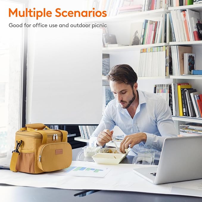 Lifewit Medium Lunch Bag Insulated Lunch Box Soft Cooler Cooling Tote for Adult Men Women, Brown 12-Can (9L)