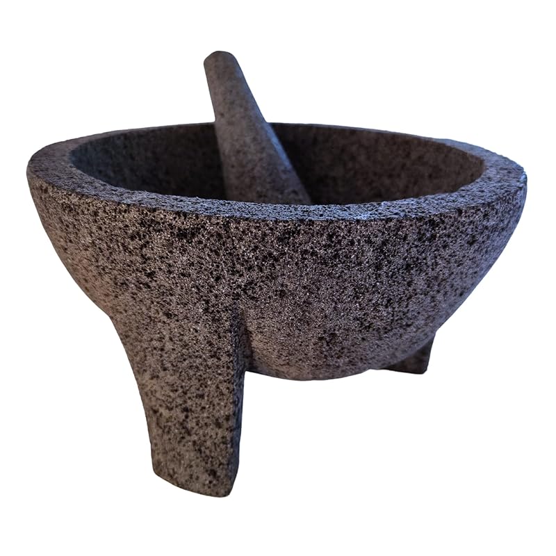 Mexican Molcajete 10 Inch (25 cm) – Volcanic Stone Mortar and Pestle Set – Handmade Grinder for Salsas, Guacamole, and Spices