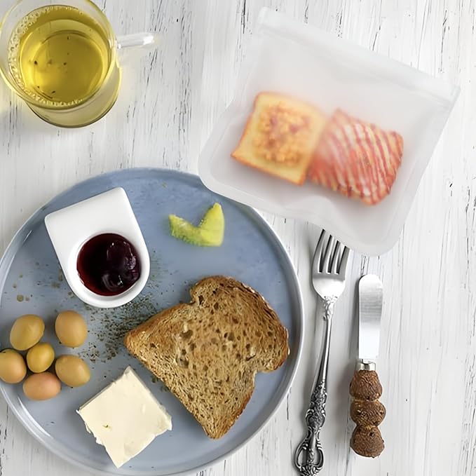 10 Pack Reusable Food Storage Bags, Leakproof Reusable Freezer Bags, 3 Sizes Silicone Food Storage Containers for Sandwich, Snack, Vegetable, Fruit or Meat (Clear)