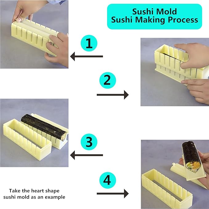 Sushi Mold Kit for Beginners Sushi Maker Sushi Shape Press Sushi Molder Safe Material Sushi Making Kit for Family Save Time Off white (Square)