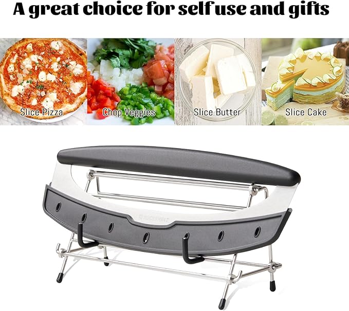 Pizza Cutter Rocker Blade, Sharp 14.3" Stainless Steel Pizza Slicer Knife with Blade Cover, Professional Pizza Knife for Kitchen Tool, Dishwasher Safe
