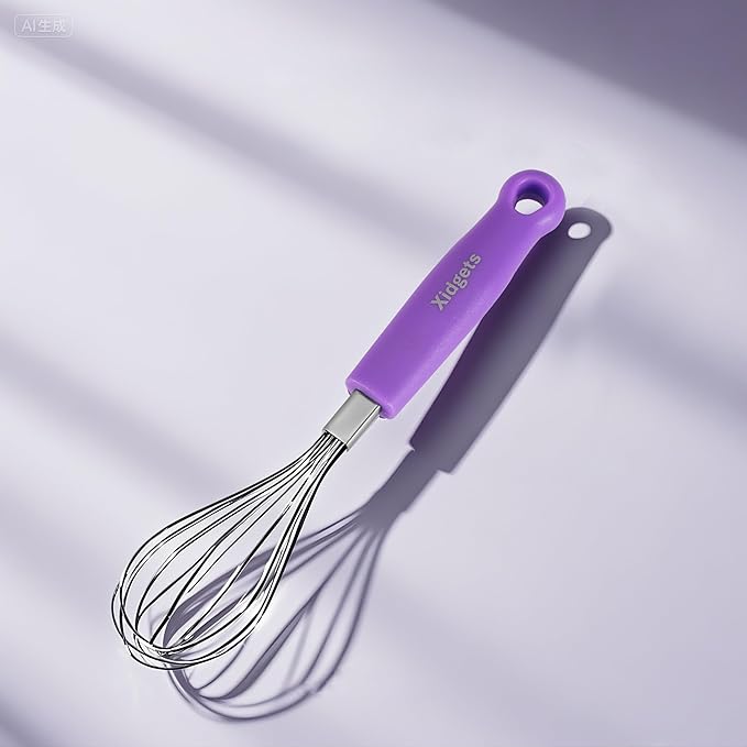 Stainless Steel Mini Utensil Gadget Set: 5 pcs. Heavy-duty essentials: mini whisk, masher, tongs, turner, & ladle. Sleek, minimalistic, well-made in compact, fun sized. (Plum Purple)
