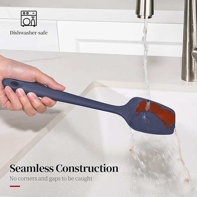 600ºF Heat Resistant Spatulas, High Heat Food Safe Semless Kitchen Silicone Spoon Spoonula Scraper Set for Cooking Baking Mixing Scraping Stirring Nonstick Cookware Pan (3Pcs,Midniaht Blue)