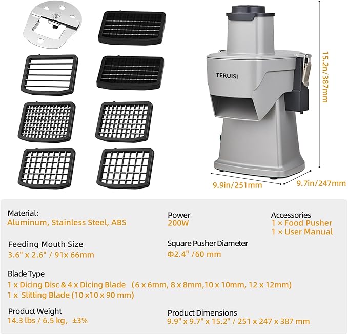2-In-1 Electric Vegetable Dicer Strip Cutter, 200W Electric Vegetable Chopper with 4 Size Dicing Blades & Strip Cutter Blade, Food Processor Cutter Machine for Commercial & Home Use