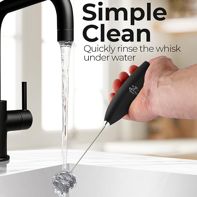 Zulay Kitchen Patented Tornado Triple Whisk Milk Frother with 4 Duracell Batteries – Handheld Foam Maker for Coffee, Lattes, Matcha & Hot Chocolate – Rich, Creamy Froth in Seconds