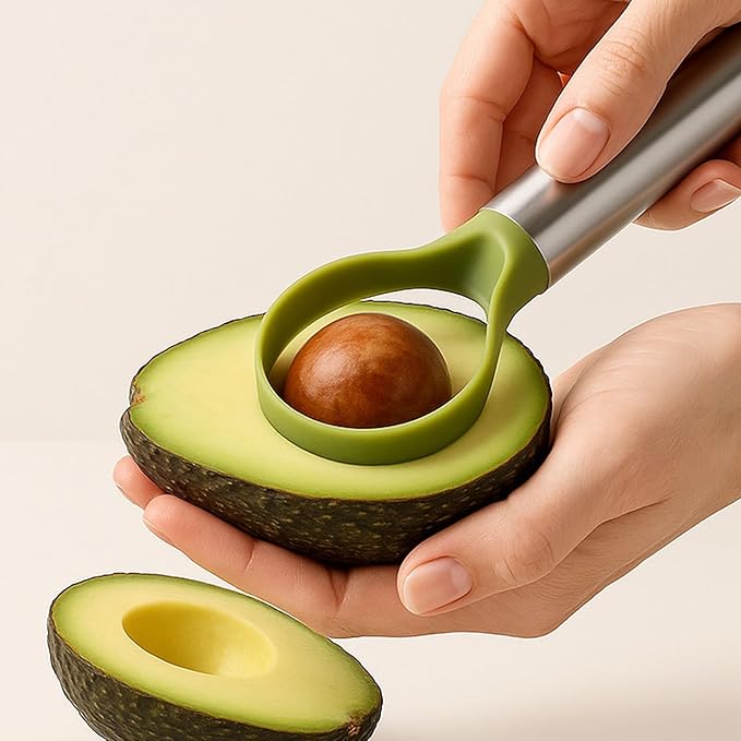 QPQ 2-in-1 Avocado Slicer & Pitter, Stainless Steel Kitchen Tool with Wire End for Scooping, Loop End for Pit Removal, Dishwasher Safe,Stainless Steel Avocado Slicer