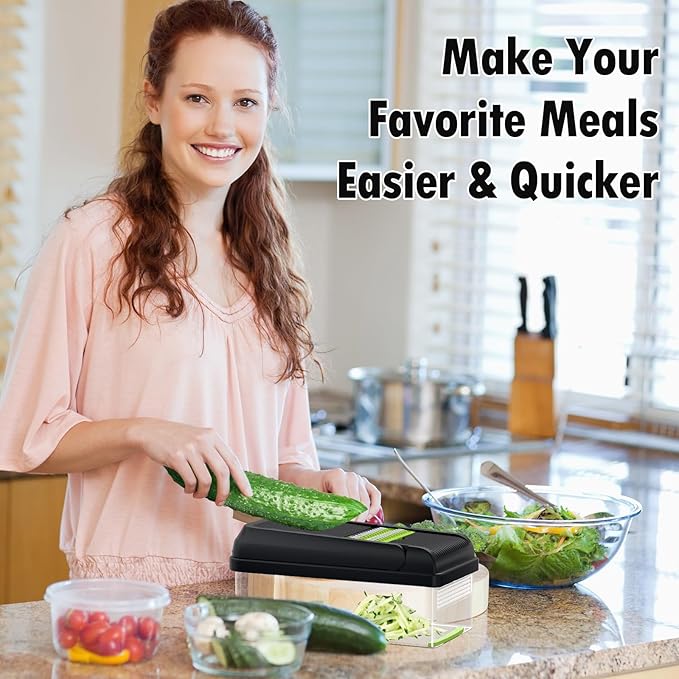 15-in-1 Vegetable Chopper, Kitchen Gadgets with 10 Blades, Veggie, Food, Onion Chopper, Cucumber Slicer, Versatile Mandoline, Includes Egg Separator & Finger Guard, Gray