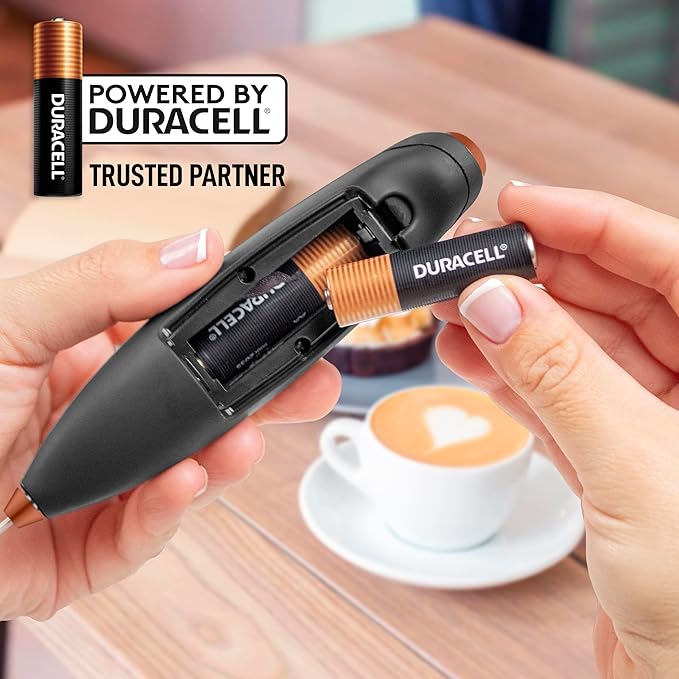 Zulay Kitchen Powerful Milk Frother Wand With 4 AA Duracell Batteries - Ultra Fast Handheld Drink Mixer - Electric Whisk Foam Maker for Coffee, Lattes, Cappuccino, Matcha & Creamer