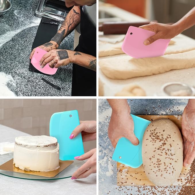 Bowl Scraper Spatula Multipurpose dough Scraper 2PCS, Flexible Plastic Kitchen Pastry Cutter Tool, Food Scrappers for Bread Dough Baking Cake Fondant Icing.