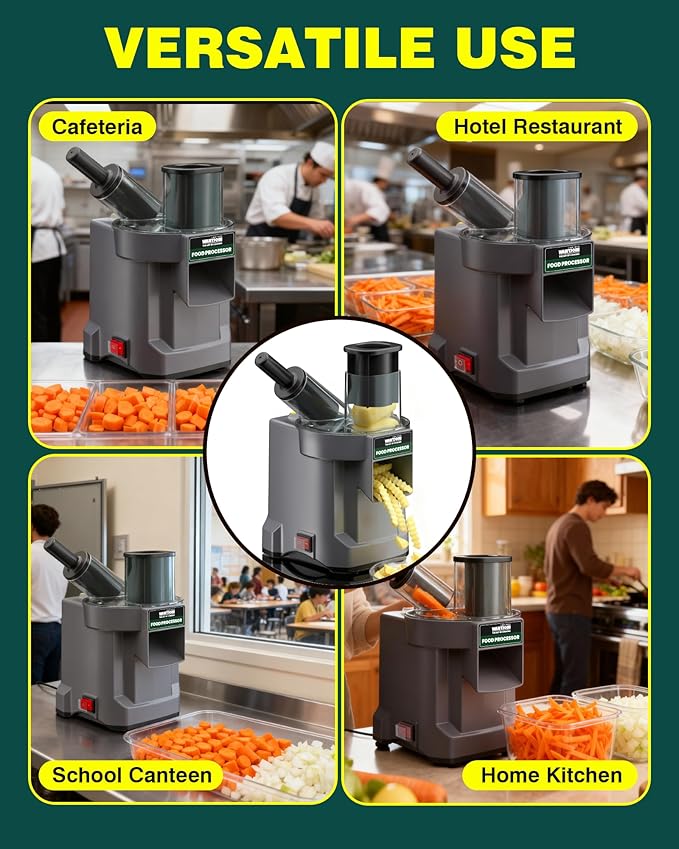 WantJoin 6 in 1 Electric Vegetable Chopper - Multifunctional Commercial Food Processor with Stainless Steel Blades for Slicing(2.5mm), Dicing(6/8/12mm), Chopping(2.5mm), Shredding