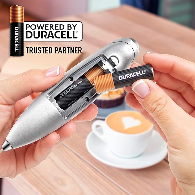 Zulay Kitchen Powerful Milk Frother Wand With 4 AA Duracell Batteries - Ultra Fast Handheld Drink Mixer - Electric Whisk Foam Maker for Coffee, Lattes, Cappuccino, Matcha & Creamer
