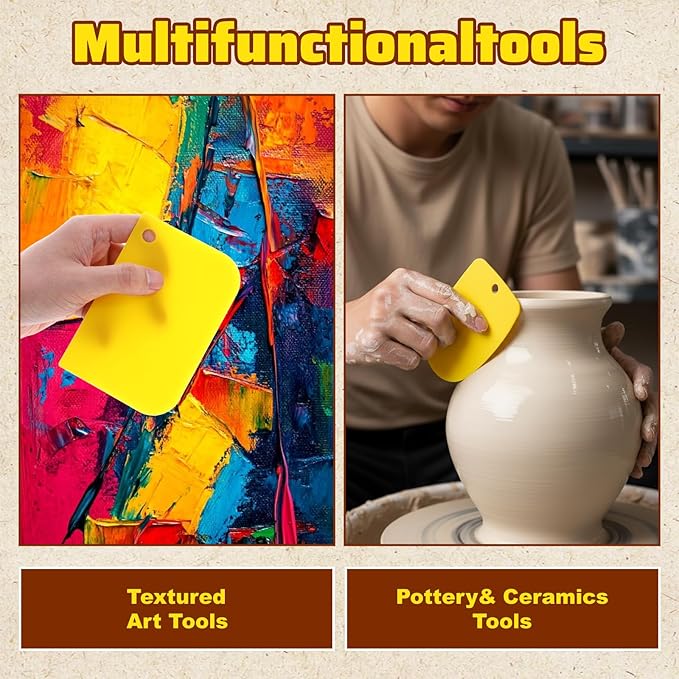 7pcs Bowl Scrapers for Bread - Dough Scraper Set, Bench Scrapers, Doughs Cutter - Yellow & Wood, Stainless Steel & Plastic