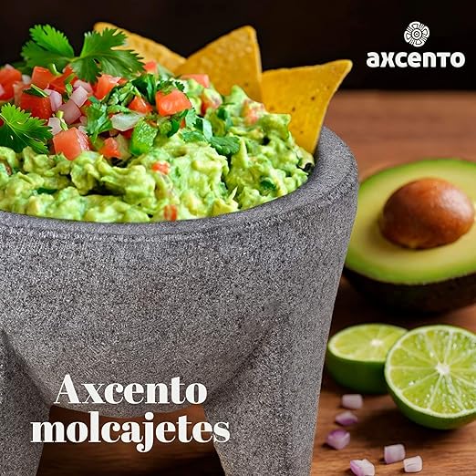 Molcajete Mexicano 8-Inch Cutting Board Included, Guacamole Bowl with Pestle and Mortar Bowl Set, Volcanic Rock Molcajete, Oven Safe, Handmade in Mexico, 750ml - Grey Stone