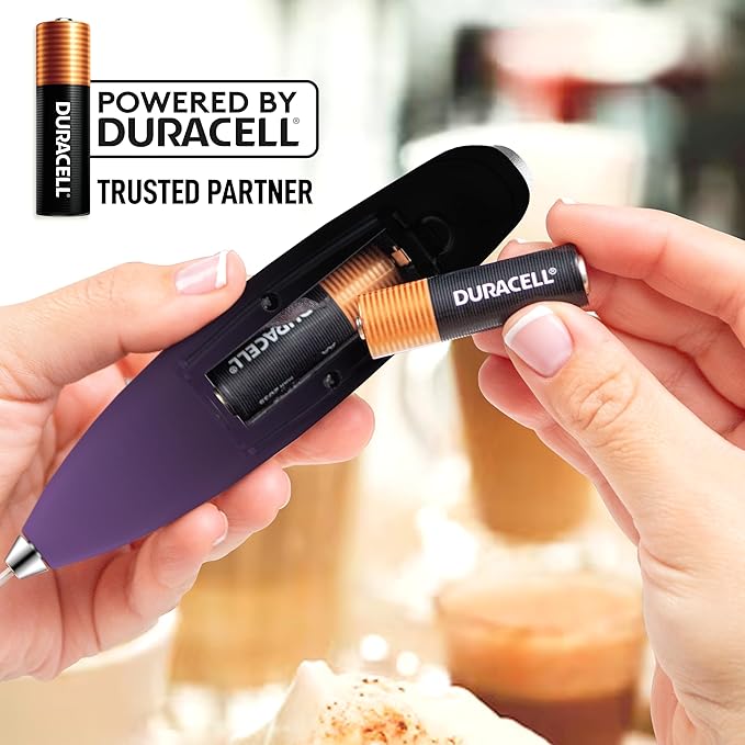 Zulay Kitchen Powerful Milk Frother Wand With 4 AA Duracell Batteries - Ultra Fast Handheld Drink Mixer - Electric Whisk Foam Maker for Coffee, Lattes, Cappuccino, Matcha & Creamer