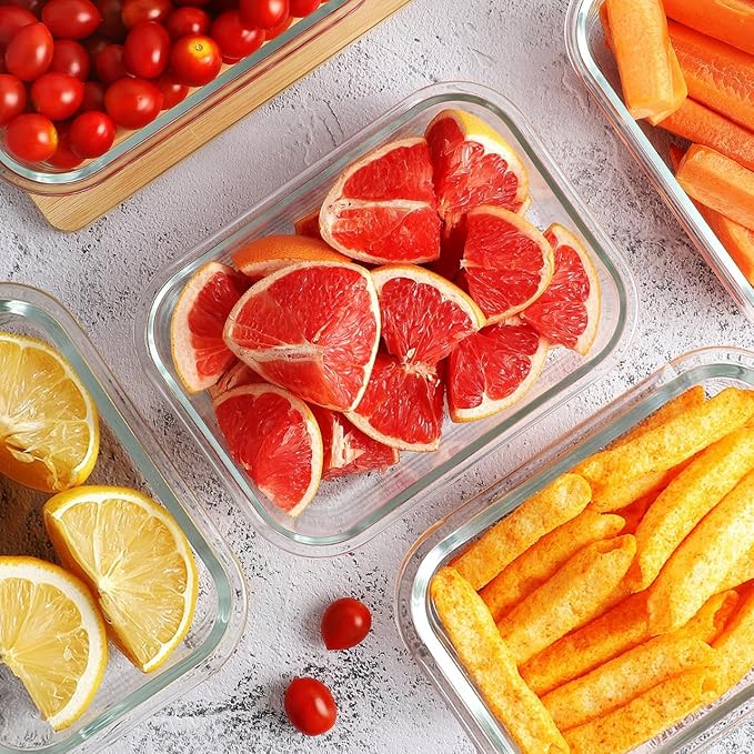 10 Pack Borosilicate Glass Meal Prep Containers with Locking Lids, Glass Food Storage Containers Set, Airtight Lunch Bento Boxes, BPA-Free & Leak Proof, 36oz & 14oz, Freezer, Oven Safe-Pink