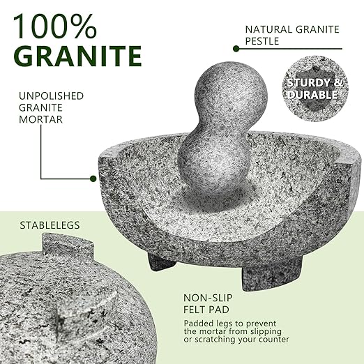 Mortar And Pestle Set 4 Cups Pestle And Mortar Bowl Molcajete Mexicano Guacamole Bowls Muddler And Bowl Marble Mortar And Pestle Set Large Mortar And Pestle Great For Fresh Guacamole Salsa Pesto
