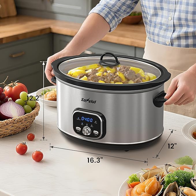 Sunvivi Slow cooker Pot 8.5 QT Programmable Stainless Steel Color : Multi-Cooker Food Warmer with Delay Function, Adjustable Tempature Control, Dishwasher Safe, Perfect for Families, Sliver