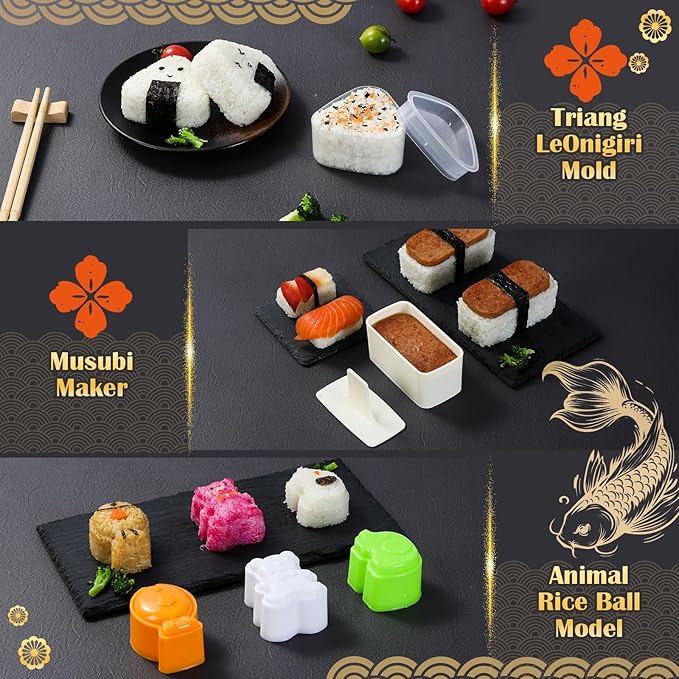 Yang Gien Sushi Making Kit, 27 in 1 Premium Sushi Maker, Suitable for Beginners/Professional Sushi Makers with Sushi Bazooka Roller, Bamboo Sushi Mats, Musubi Presses, Onigiri Mold, Guide Book & More