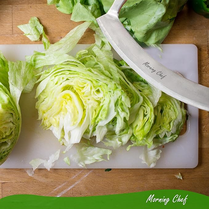 12" Stainless Steel Mezzaluna Knife | Pizza Cutter | Chopper Dicer Mincer | Curved Blade with Steel Handles | Mezzaluna Sheath Pizza Cutter Rocker, Rocker Knife Veggie Cutter