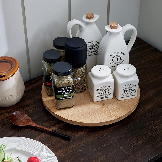 10 Inch Bamboo Lazy Susan Organizer Turntable for Kitchen Cabinet Table Refrigerator Lazy Susans Spice Rack for Pantry Countertop Organization