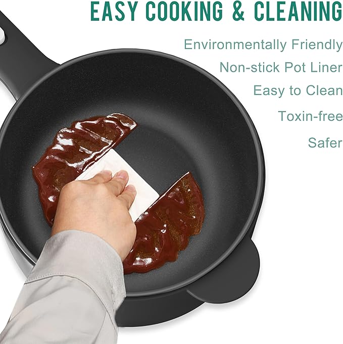 Dezin Hot Pot Electric, 2L Non-Stick Sauté Pan, Rapid Noodles Cooker, Mini Portable Pot for Steak, Egg, Fried Rice, Ramen, Oatmeal, Soup with Power Adjustment & Spatula, College Dorm Room Essential