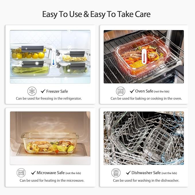 10 Pack Glass Meal Prep Containers, Glass Food Storage Containers with Lids Airtight, Storage Container Set with Lid for Food, Bpa-free, Leak-proof, Microwave Oven Freezer Dishwasher Safe