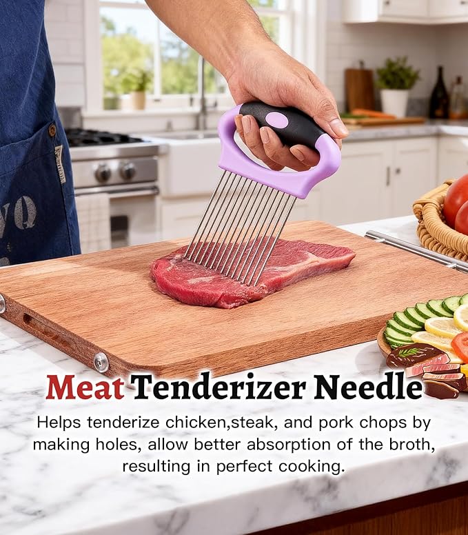 Large Onion Slicer Holder, Stainless Steel Onion Holder for Slicing, Lemon Cutter Vegetable Chopper for Slicing of Tomato Avocados & Meat, Food Slicer Assistant Tool for Fruit Prep, Kitchen Utensils