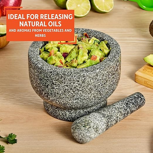 IMUSA 6.5" Traditional Heavy Duty Polished Granite Molcajete for Fresh Guacamole, Salsa, Pesto, Herbs, Spices