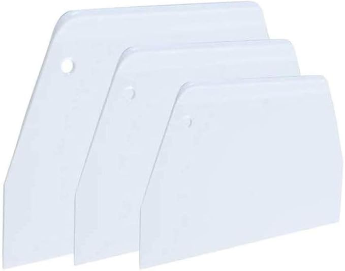 Luckycivia 3-Piece Trapezoidal Plastic Scraper - Multi-Function Kitchen Tool for Pizza Dough, Pastry, Cake (White)